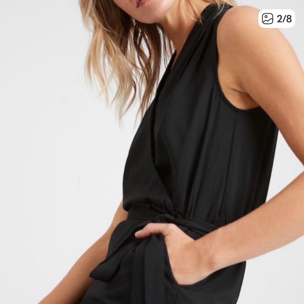 Banana Republic Sleeveless Black Wide-Leg Jumpsuit with Tie Waist - Picture 2 of 8